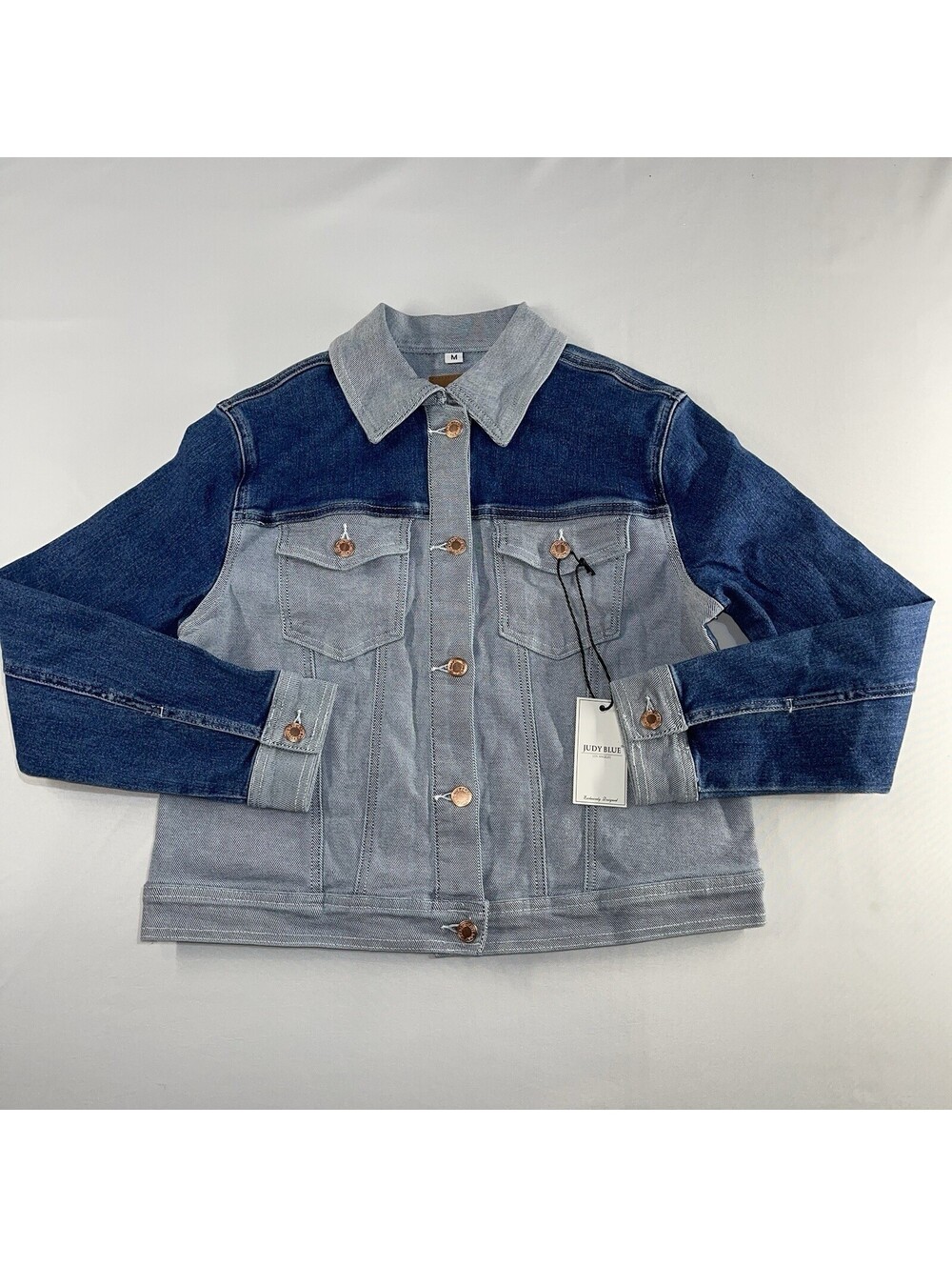 Judy Blue Denim Jacket Womens Medium Blue Denim Color Block Boxy Western Cowgirl